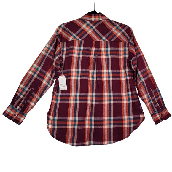 Time & Tru Women's Burgundy Plaid Long Sleeve Button Down Shirt Small (4-6)New - Picture 2 of 11